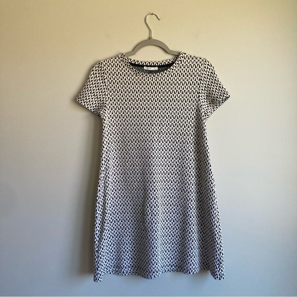 Zara Black and White Geometric A-Line Dress S